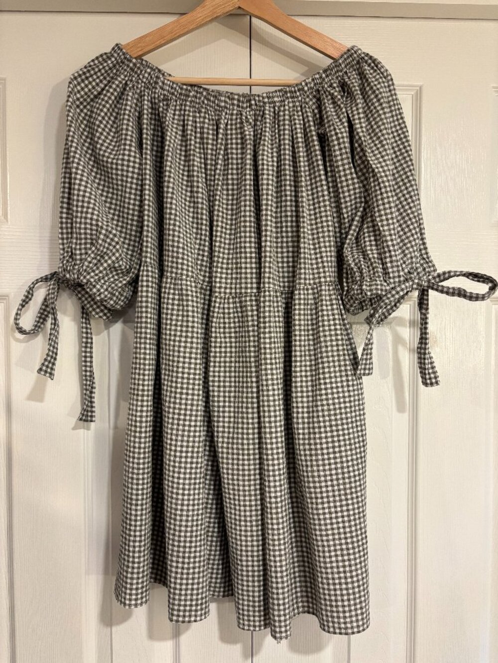 ASOS Plaid Off Shoulder Puff Sleeve Mini Dress Gray Women's 4